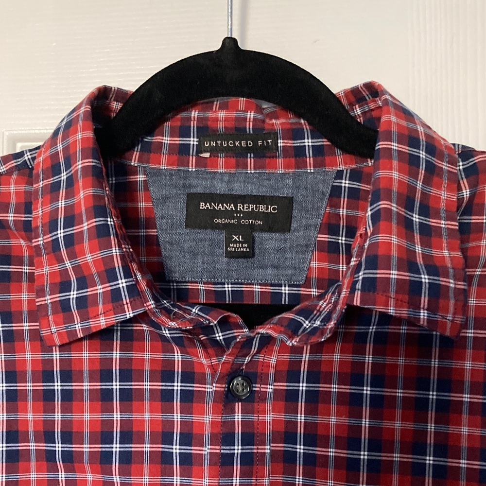 Banana Republic Men's Red/orange  and Blue Checkered Shirt